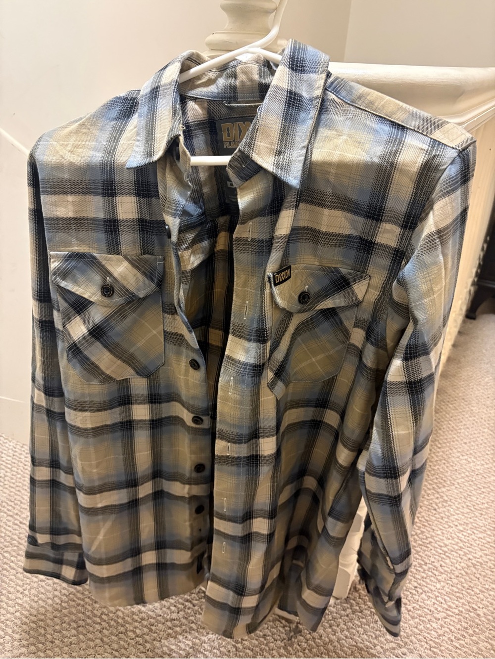 DIXXON Men's Plaid Button-Down Shirt in Blue & Cream